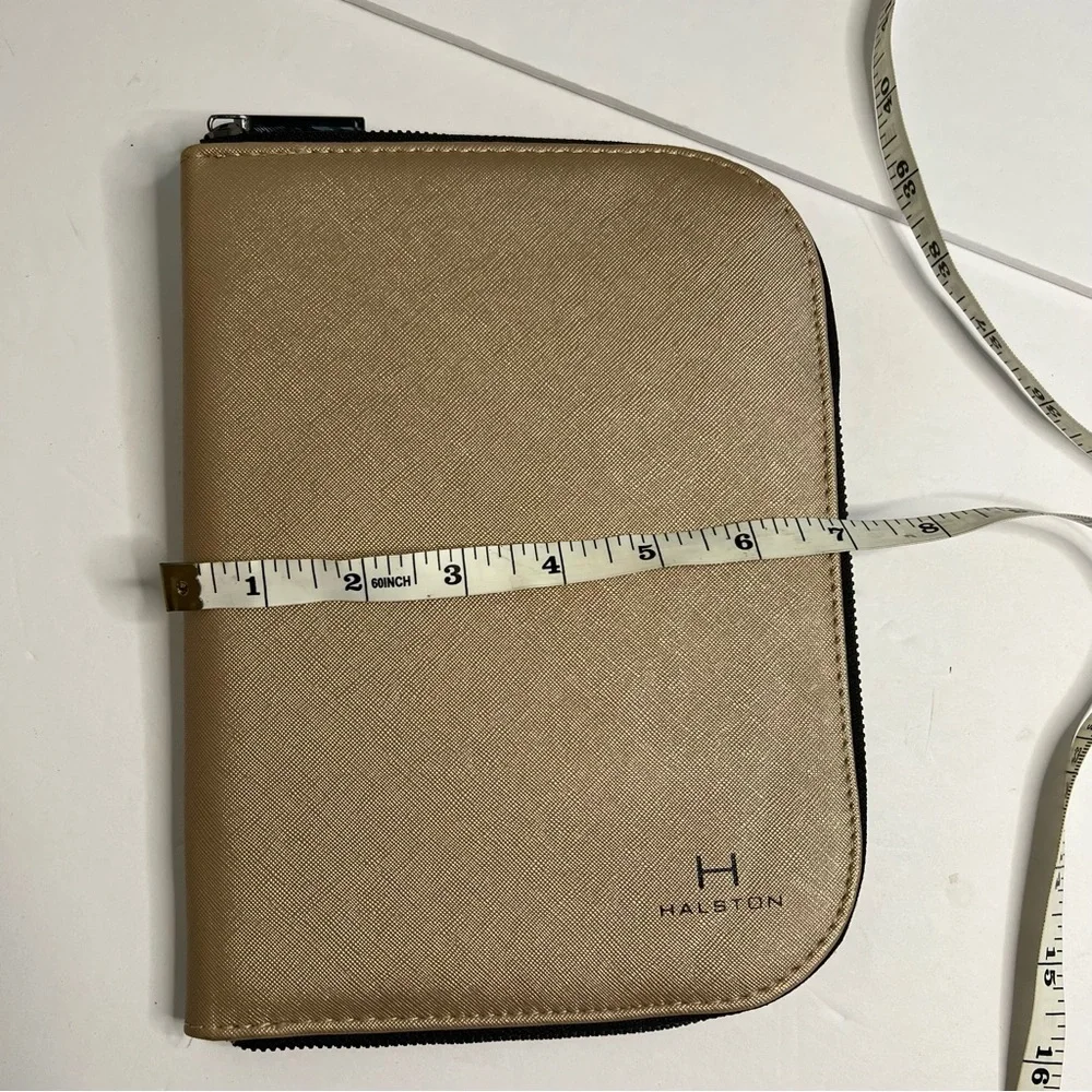 Halston Bronze hue thin Jewelry Organizer Travel Zipper Pouch soft interior snap